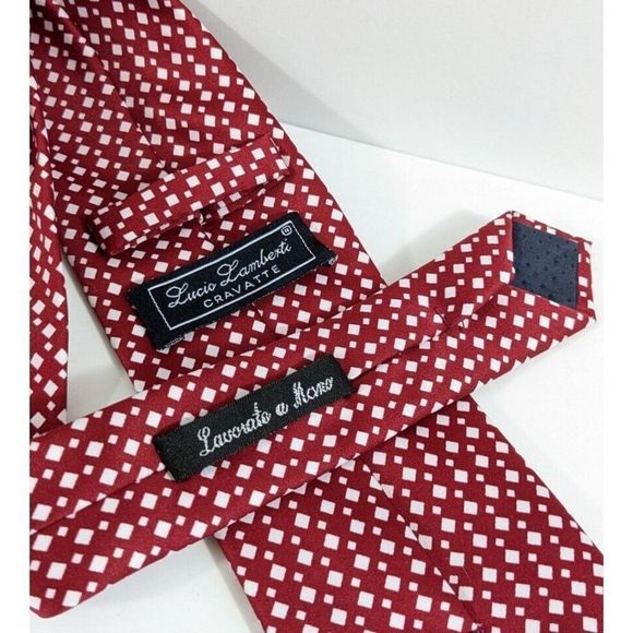 Red With White Diamonds Simple Holiday Neck Tie - Lucio Lamberti Cravatte xmas - Picture 4 of 6